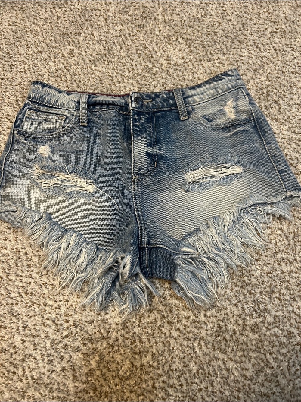 Cello Distressed Fringe Denim Shorts